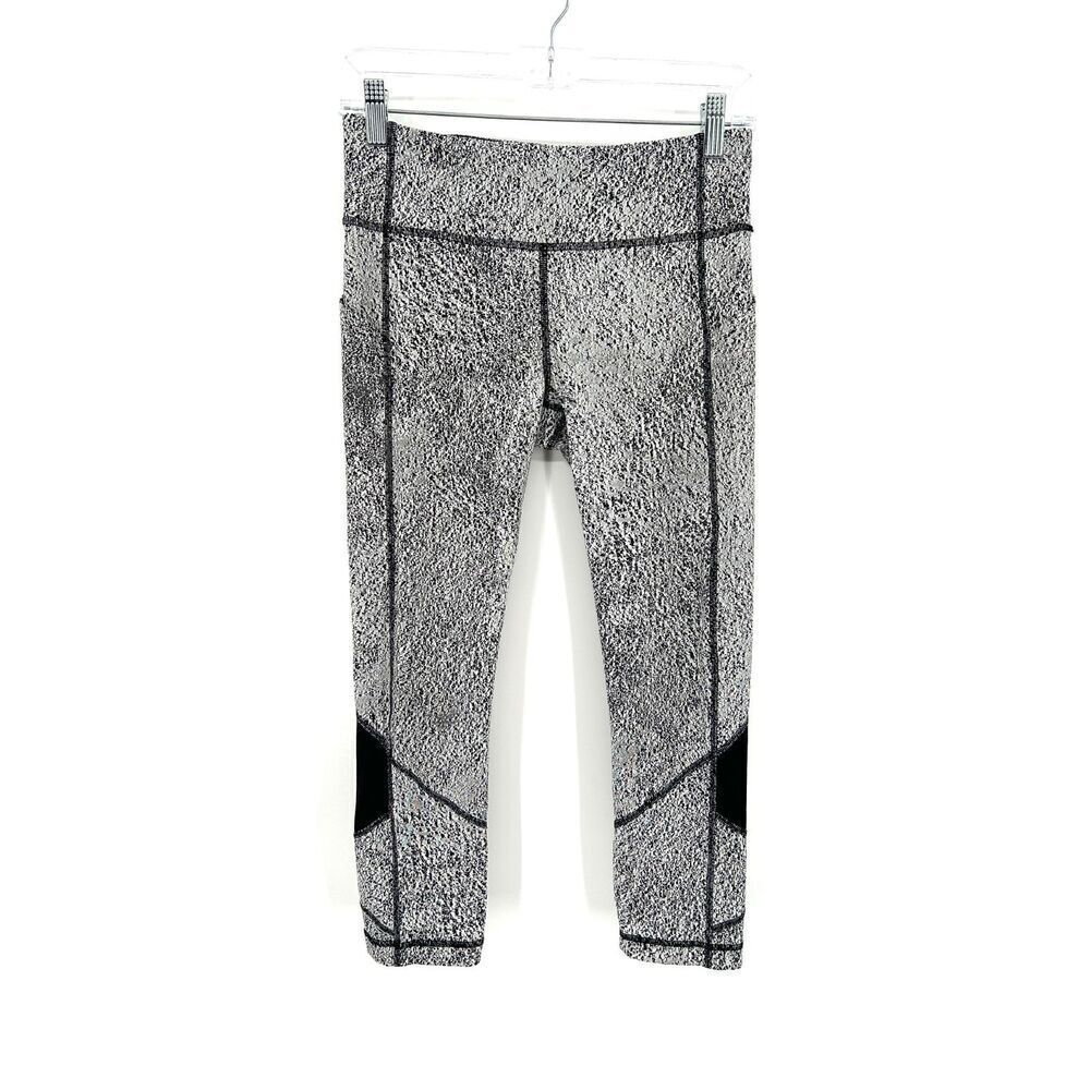 LULULEMON Gray White Speckled Pace Rival Crop Athletic Workout Leggings Size 6